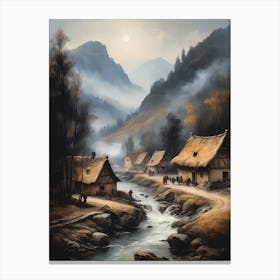 In The Wake Of The Mountain A Classic Painting Of A Village Scene (6) Canvas Print
