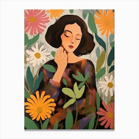 Woman With Autumnal Flowers Zinnia Canvas Print