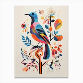 Colourful Scandi Bird Sparrow 2 Canvas Print