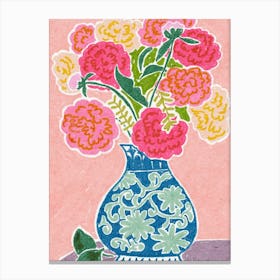 Carnations In A Blue Vase Canvas Print