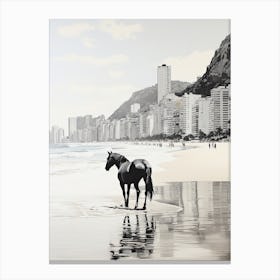 A Horse Oil Painting In Panema Beach, Brazil, Portrait 4 Canvas Print