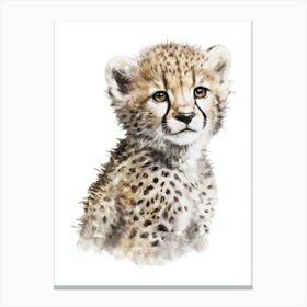 Baby Cheetah Cute Watercolor Painting Portrait Canvas Print
