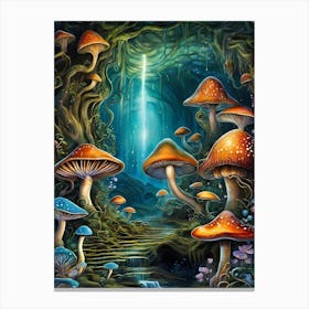 Neon Mushrooms In A Magical Forest (19) Canvas Print