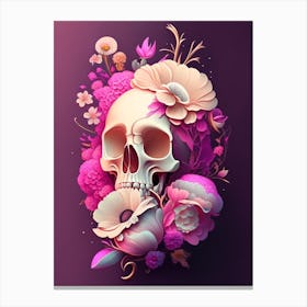 Skull With Cosmic Themes 3 Pink Vintage Floral Canvas Print