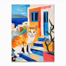 Painting Of A Cat In Greece Canvas Print