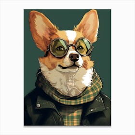 Corgi Dog Wearing Glasses Canvas Print