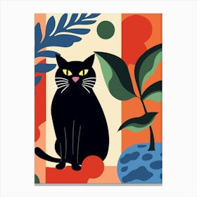 Black Cat With Plant Canvas Print