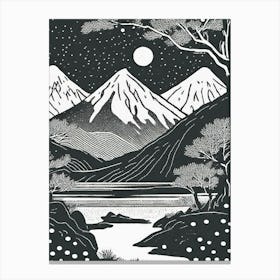 A Winter Evening In A Mountain Onsen Linocut Canvas Print