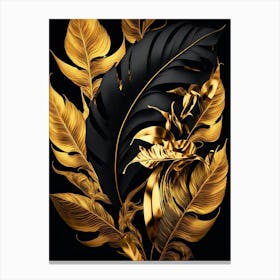 Gold Leaves On Black Background 2 Canvas Print