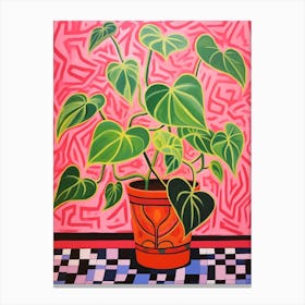 Pink And Red Plant Illustration Pothos 4 Canvas Print