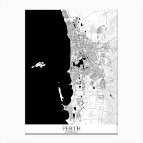 Perth White Black Map Canvas Print