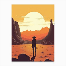 Cowgirl Riding A Horse In The Desert Orange Tones Illustration 6 Canvas Print