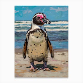 African Penguin Fernandina Island Oil Painting 1 Canvas Print