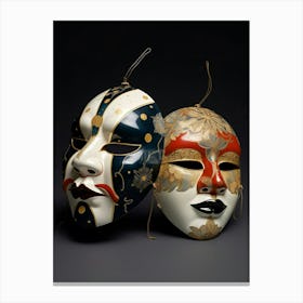 Noh Masks Japanese Style Illustration 4 Canvas Print