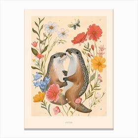 Folksy Floral Animal Drawing Otter Poster Canvas Print