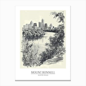 Mount Bonnell Austin Texas Black And White Drawing 1 Poster Canvas Print