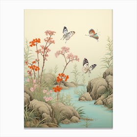 Butterflies By The River Japanese Style Painting 2 Canvas Print