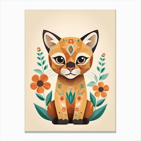 Floral Cute Baby Puma Nursery Illustration (63) Canvas Print