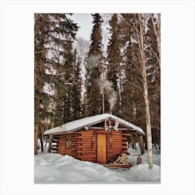 Hunters Cabin In Winter Canvas Print