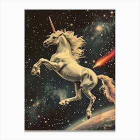 Unicorn In Space Retro Collage Canvas Print