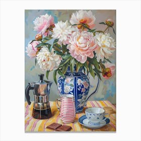 Peonies And Coffee Canvas Print