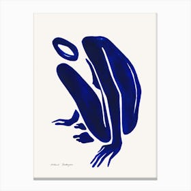Minimal Blue Female Nude Crouching Canvas Print