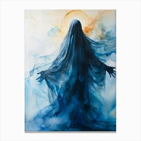 Watercolor Painting Capturing A Figure Shrouded In A Translucent Veil Reminiscent Of Religious Icon (2) Canvas Print