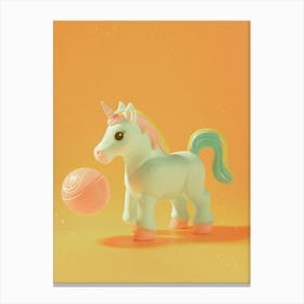 Toy Unicorn Playing Soccer Orange Pastel Canvas Print