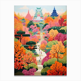 Suan Nong Nooch, Thailand In Autumn Fall Illustration 3 Canvas Print