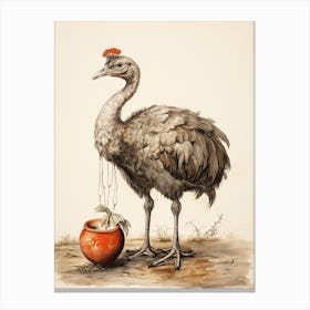 Storybook Animal Watercolour Ostrich Canvas Print