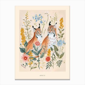 Folksy Floral Animal Drawing Bobcat 4 Poster Canvas Print
