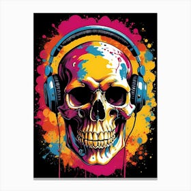 Skull With Headphones Pop Art (26) Canvas Print