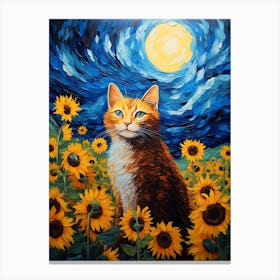 Cat In Sunflowers 6 Canvas Print