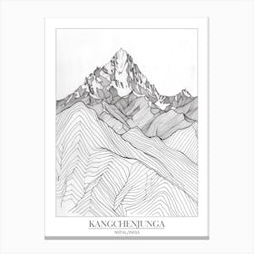 Kangchenjunga Nepal India Line Drawing 8 Poster Canvas Print