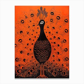 Peacock, Woodblock Animal Drawing 1 Canvas Print