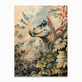 Dinosaur Looking Through The Leaves Storybook Style Canvas Print
