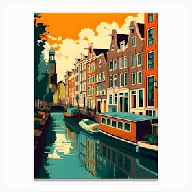 Amsterdam Canals Retro Vintage Travel Canvas Print