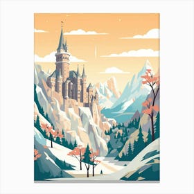 Vintage Winter Travel Illustration Schloss Neuschwanstein Germany 2 Canvas Print