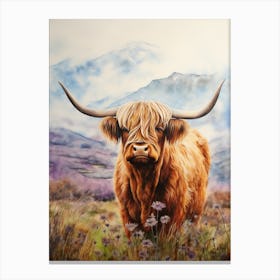 Watercolour Mountain Highland Cow 3 Canvas Print