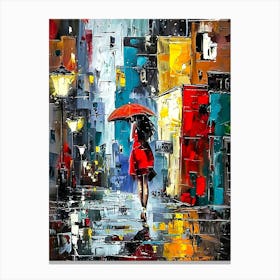 Woman With Umbrella In The Rain Canvas Print