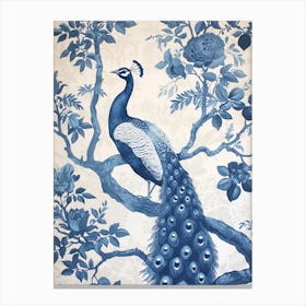 Blue & Cream Vintage Peacock Wallpaper Inspired  3 Canvas Print