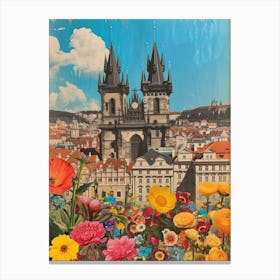 Prague   Floral Retro Collage Style 3 Canvas Print