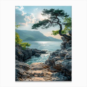 Rocky Shore With A Tree Canvas Print