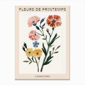 Spring Floral French Poster  Carnations 5 Canvas Print
