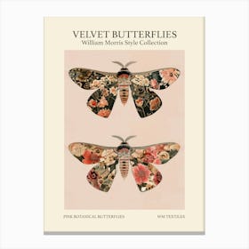 Velvet Butterflies Collection Pink Botanical Butterflies William Morris Style 9 Canvas Print