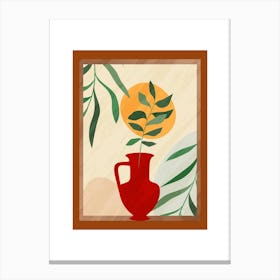 Minimalistic Art with Vase and Leaf Branch 5 Canvas Print