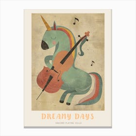Pastel Unicorn Storybook Style Cello 2 Poster Canvas Print