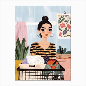 Illustration Of A Woman In A Laundry Basket Canvas Print