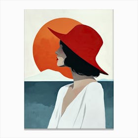 Woman In Red Hat, Minimalism Canvas Print