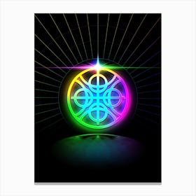 Neon Geometric Glyph in Candy Blue and Pink with Rainbow Sparkle on Black n.0427 Canvas Print